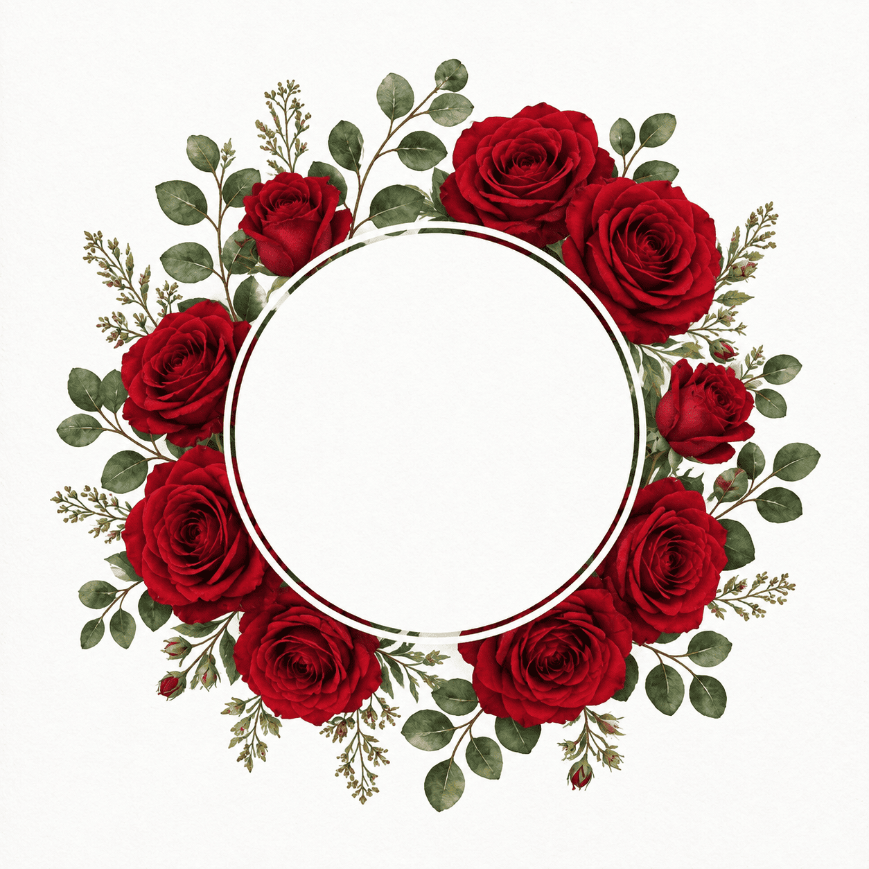 Watercolor floral wreath framing circle